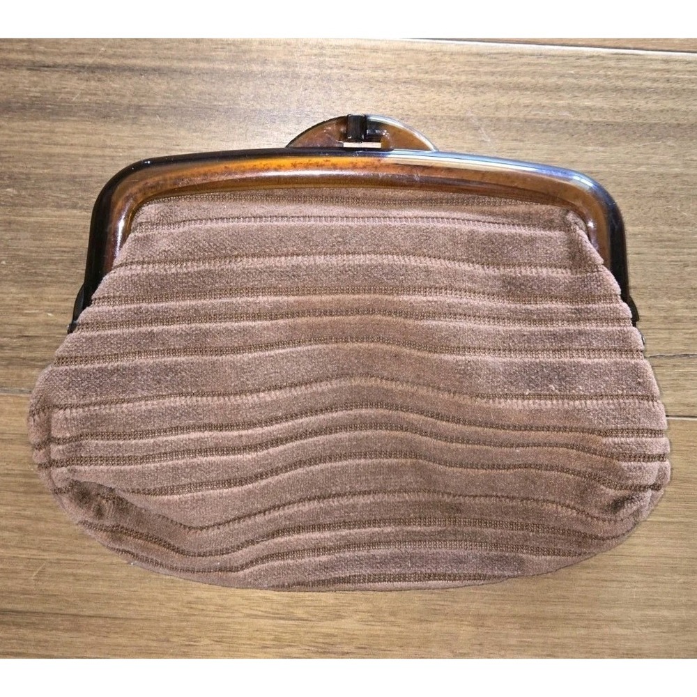 Vintage Brown Fabric clutch purse.  Plastic Frame, Approx. 7x11 inches